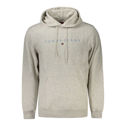 Tommy Hilfiger Gray Cotton Men Sweater with logo embroidery and central pocket for style and comfort. Made with 50% regenerative cotton.