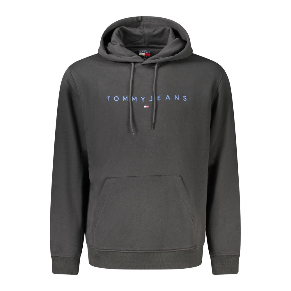 Tommy Hilfiger Black Cotton Men Hoodie with embroidered logo and front pocket