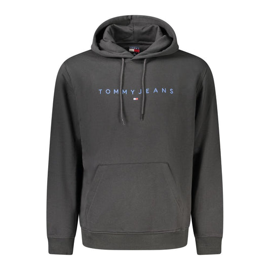 Tommy Hilfiger Black Cotton Men Hoodie with embroidered logo and front pocket