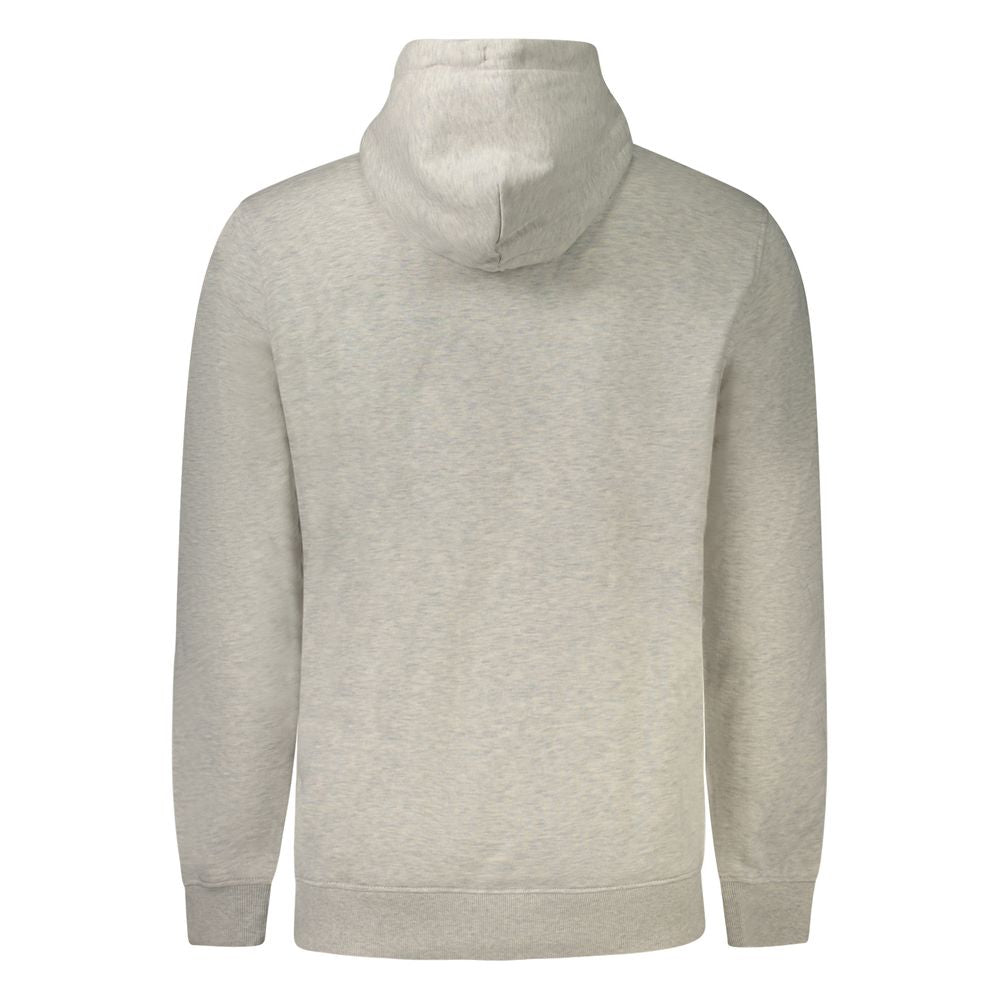 Back view of Tommy Hilfiger Gray Cotton Men Sweater with hood and long sleeves, showcasing the design and eco-friendly fabric.