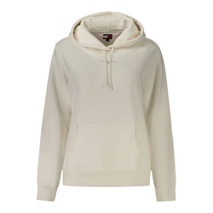 Tommy Hilfiger White Cotton Women Sweater with hood and logo, sustainable fashion with central pocket, timeless and comfortable design.