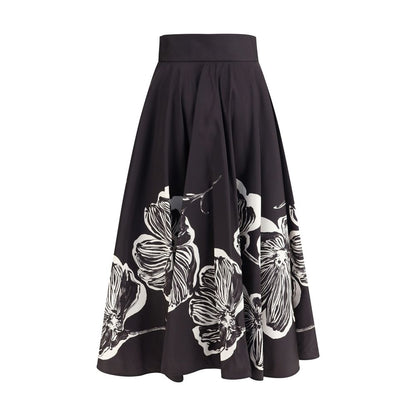 Sara Roka Black Polyester Midi Skirt