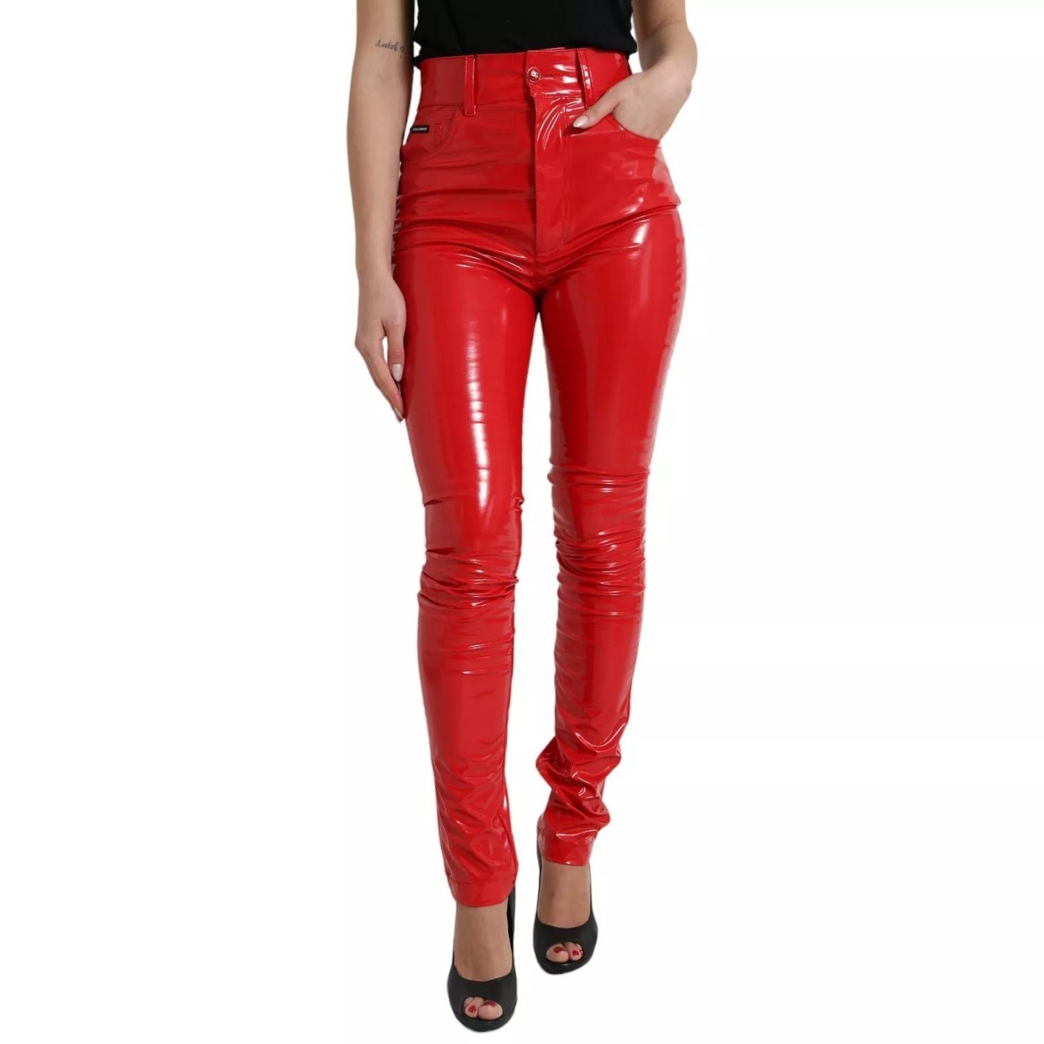 Dolce & Gabbana Red High Waist Skinny Trouser Shiny Pants