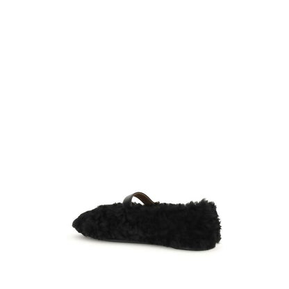 Ferragamo Black Fur Ballet Flats