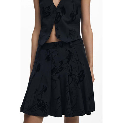 Desigual Black Polyester Women Skirt with bold flock design and side zipper, flaunting signature style and fearless fashion statement.