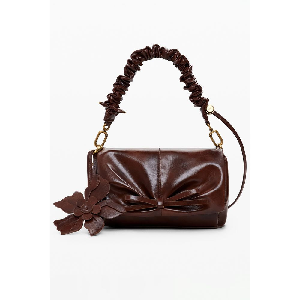 Desigual Brown Polyethylene Women Handbag with floral detail and adjustable shoulder strap for versatile day and night use.