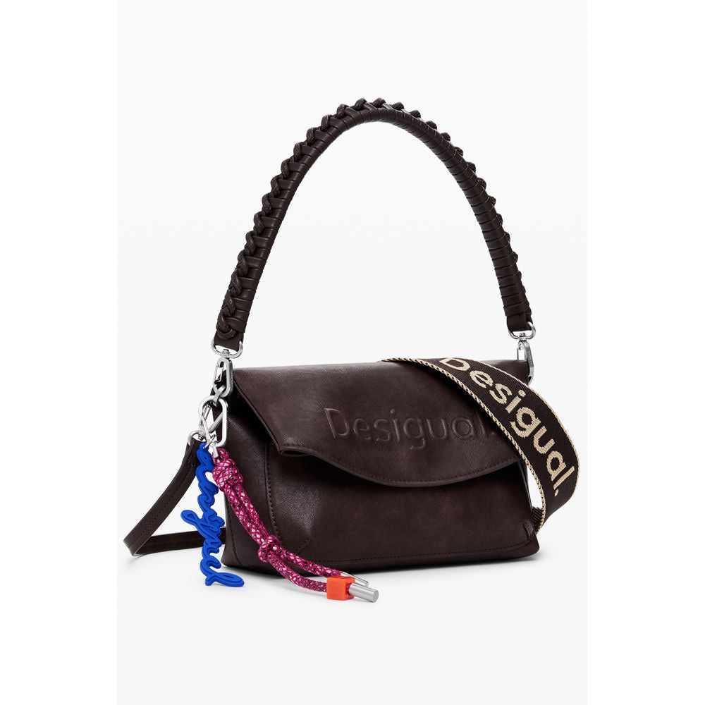 Alt Tag: Desigual Brown Polyethylene Women Handbag with relief print logo and removable shoulder strap.