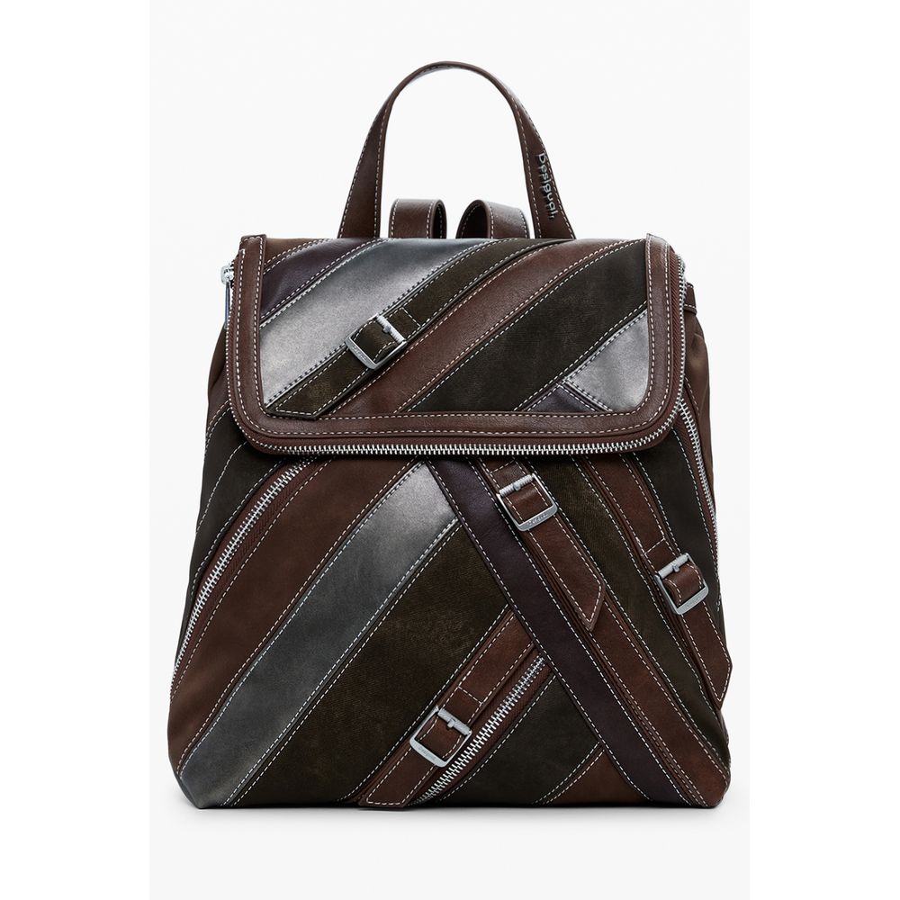 Desigual Brown Polyethylene Women Backpack with stylish contrasting details and secure zip closure, ideal for fashion-forward individuals.