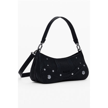 Desigual Black Polyethylene Women Handbag with removable handle and signature logo, showcasing a versatile zip-expandable design.