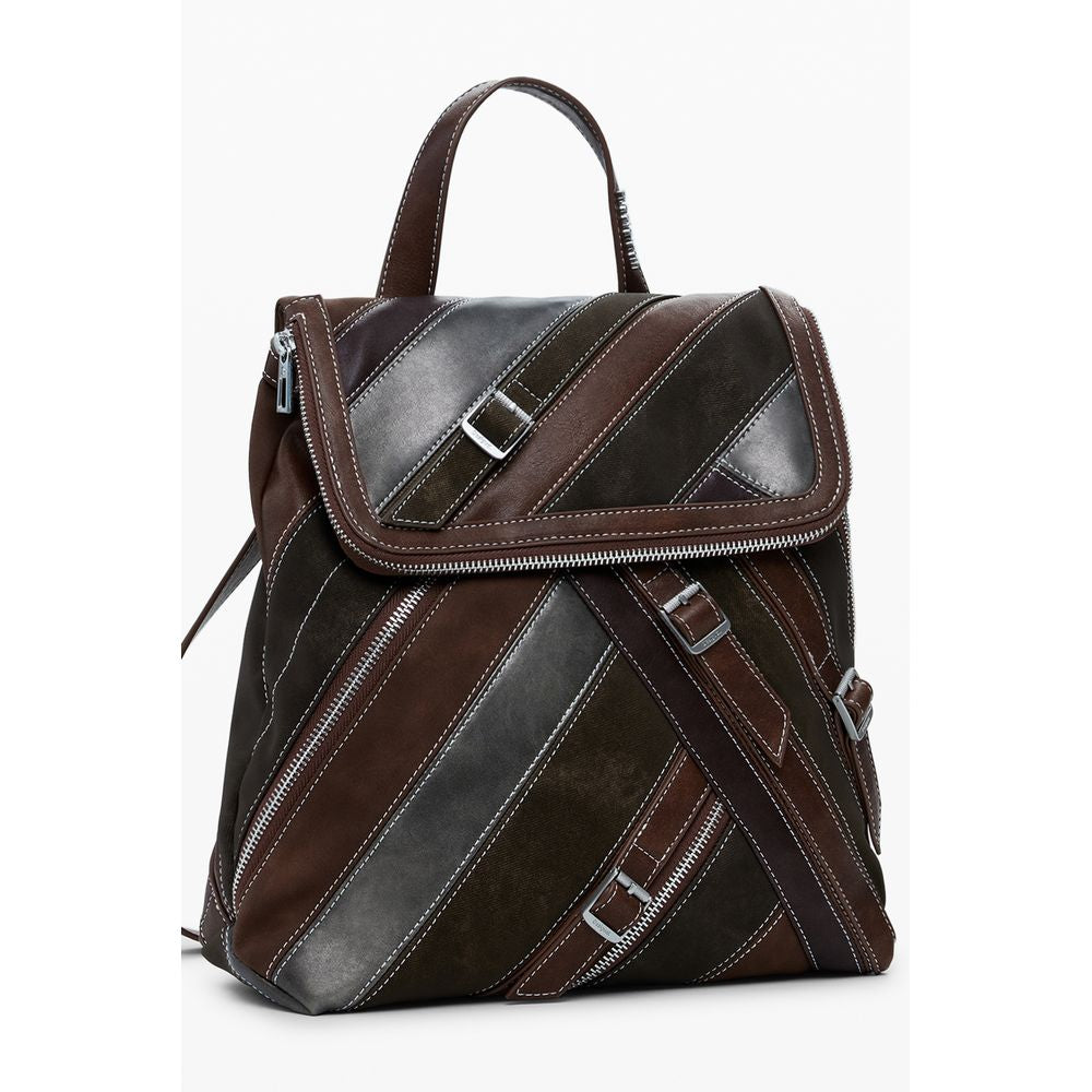 Desigual Brown Polyethylene Women Backpack with stylish design and contrasting details.