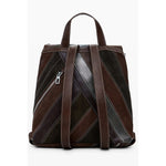 Desigual Brown Polyethylene Women Backpack with stylish stripe design and secure zip closure, ideal for fashion-forward individuals.