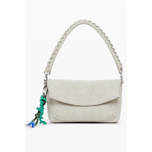 Alt Tag: Desigual Beige Polyethylene Women Handbag with relief print and adjustable straps, featuring external and internal pockets for organization.