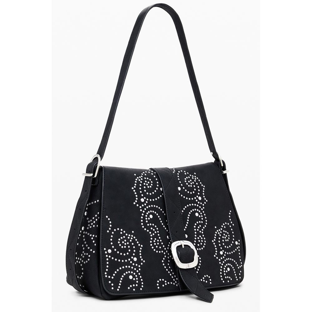 Desigual Black Polyethylene Women Handbag with studs and adjustable strap, chic design with external and internal pockets.