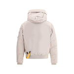 Back view of Parajumpers Gobi bomber Jacket in beige with hood and ribbed cuffs