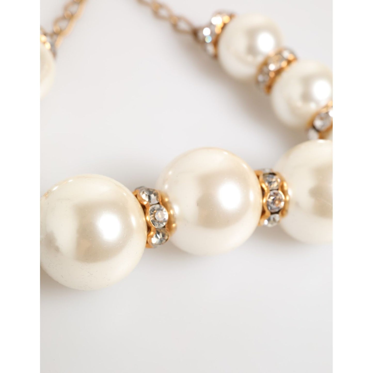 Dolce & Gabbana Gold Brass Faux Pearl Crystal Statement Luxury Jewelry Necklace