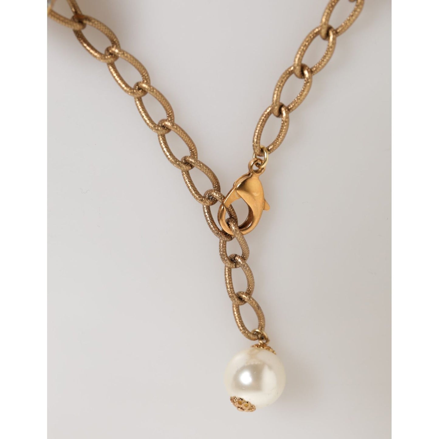 Dolce & Gabbana Gold Brass Faux Pearl Crystal Statement Luxury Jewelry Necklace