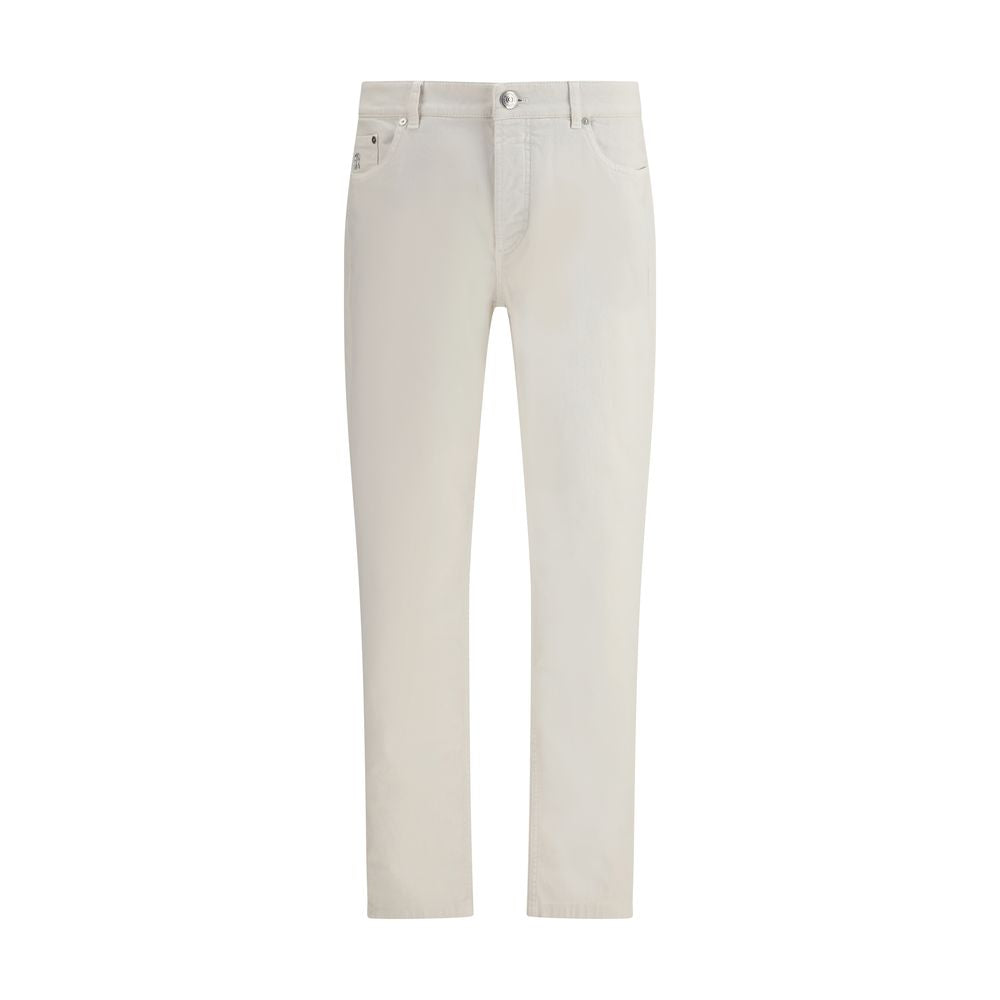 Brunello Cucinelli White Cotton Slim Fit Jeans
