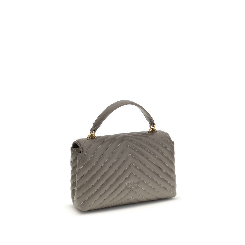 Back view of quilted PINKO Love Lady Mini Handbag with top handle and brand monogram embroidery, showcasing elegant design.
