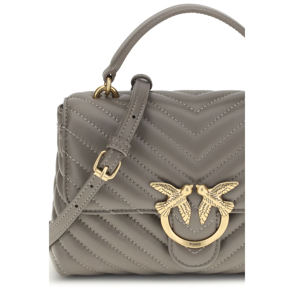 PINKO Love Lady Mini Handbag with gold Love Birds logo, quilted leather, chain strap, top handle, AW25 fashion accessory.