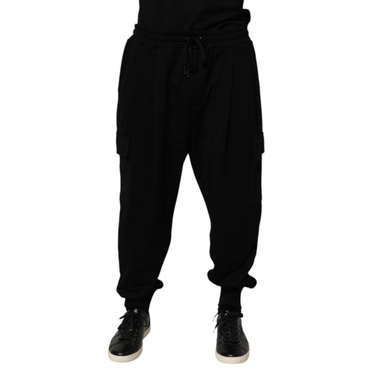 Dolce & Gabbana Black Cotton Blend Cargo Joggers Drawstring Pants