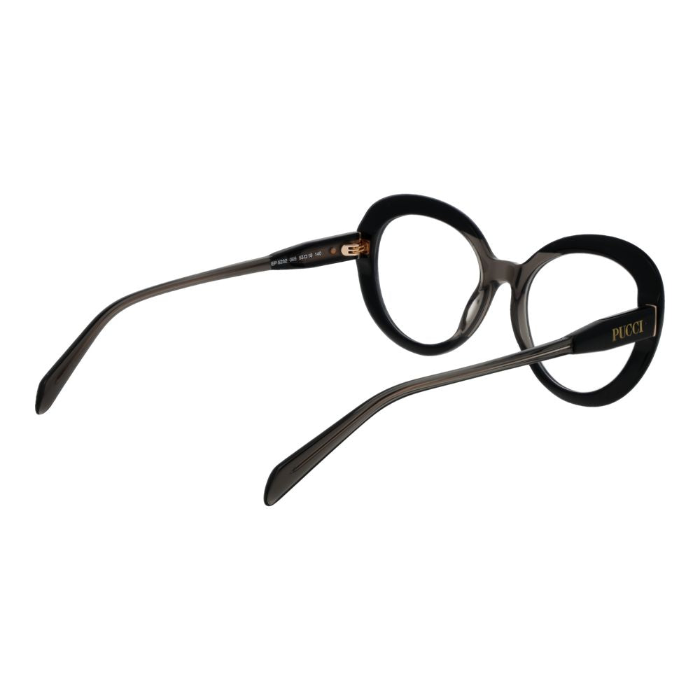 Emilio Pucci Black Women Glasses Frame with full-rim acetate, round style, size 53-18-140, demo lenses, includes branded case.