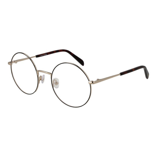 Emilio Pucci Black Women Glasses Frame, metal full-rim, round style, with demo plastic lenses, 53-22-140 dimensions.