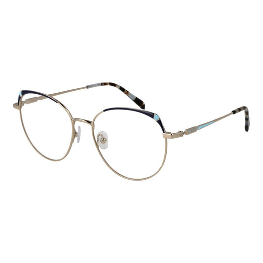 Emilio Pucci Gold Women Glasses Frame in full-rim metal, round style with 55-17-140 size, demo lenses. Includes branded case.