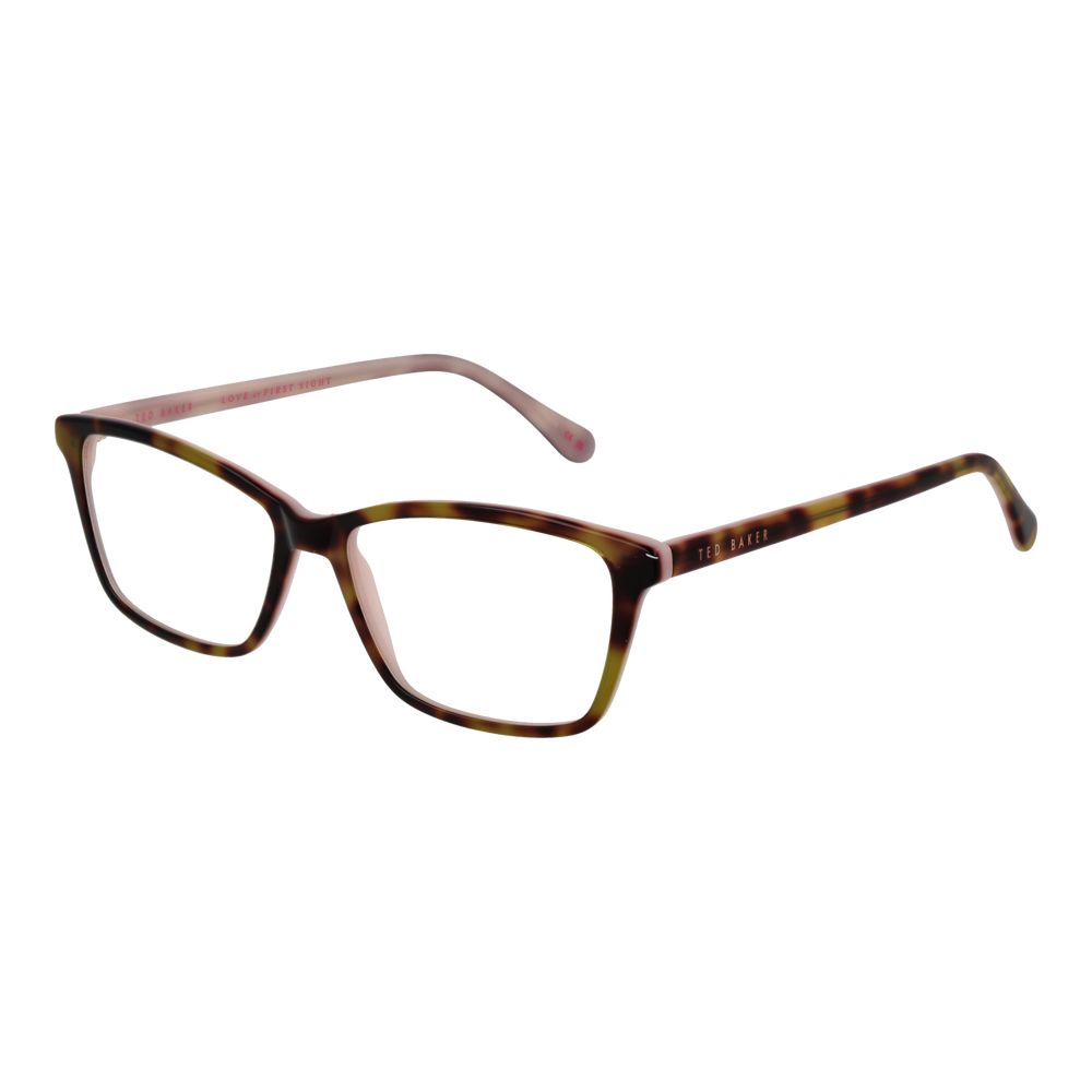 Alt Tag: Ted Baker Brown Women Glasses Frame with full-rim acetate in rectangle style, size 53-15-140, demo lenses.