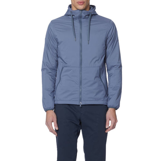 Herno Blue Polyamide Jacket with hood, two zips, and elasticated cuffs, perfect for stylish and versatile outerwear.