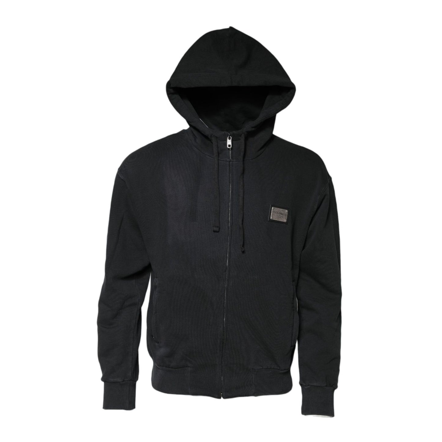Dolce & Gabbana Black Logo FullZip Hooded Sweatshirt Sweater in cotton, featuring luxury streetwear design with iconic logo and classic fit.