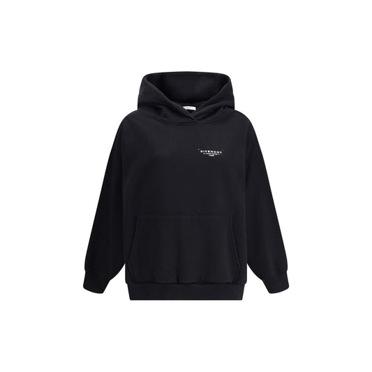 Givenchy Black Cotton Sweatshirt with logo on chest, pouch pocket, soft hood, oversized fit, 100% cotton, AW25 season.