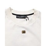Dolce & Gabbana White DG Logo Crew Neck Sweatshirt Sweater with logo plaque detail.