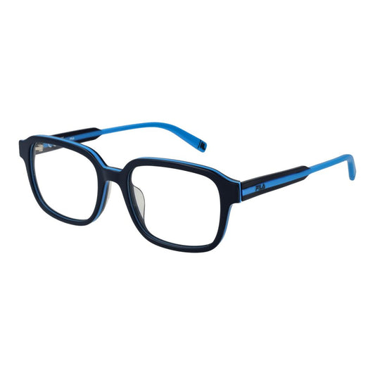 Fila Blue Men Glasses Frame full-rim cellulose acetate square design with demo lenses, size 51-17-140, blue color.