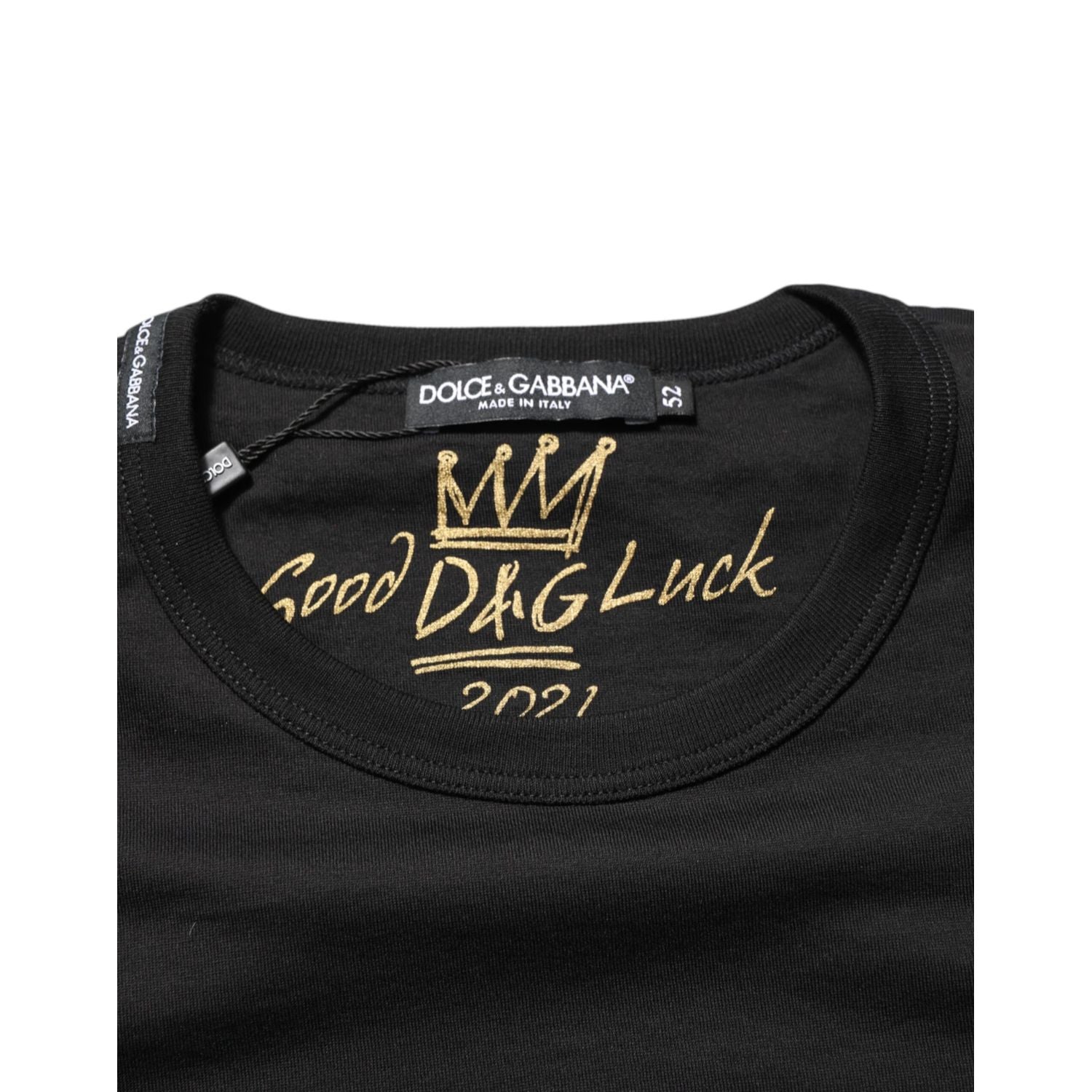 Dolce & Gabbana Black Goodluck 2021 Cotton Crew Neck T-shirt