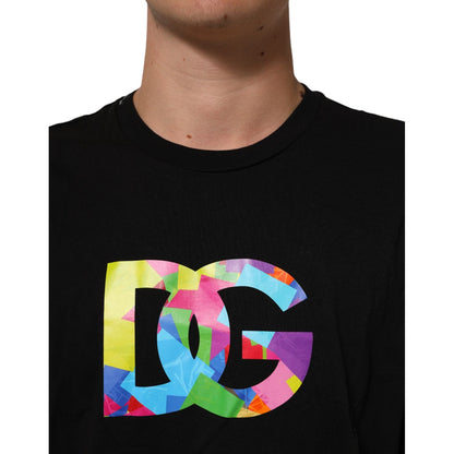 Dolce & Gabbana Black Logo Print Cotton Crew Neck T-shirt