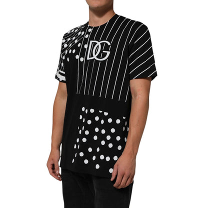 Dolce & Gabbana Black Cotton Polka Dots Round Neck T-shirt