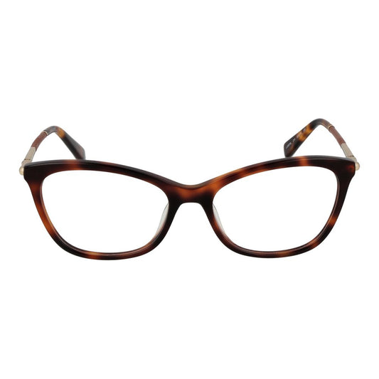 Longchamp Brown Women Glasses Frame, full-rim acetate, rectangular style with demo lenses, size 52-16-135, spring hinge included.