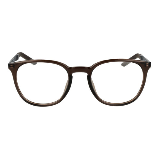 Front view of Nike Beige Unisex Glasses Frame featuring full-rim brown metal frame and demo lenses, perfect for everyday wear.