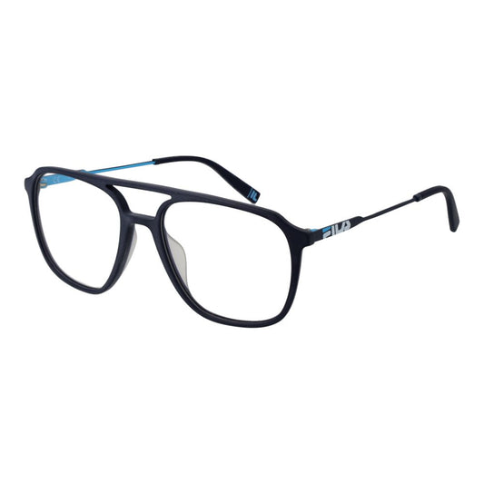 Fila Blue Men Glasses Frame in full-rim aviator style with blue metal and plastic, perfect for men. Includes branded case. Size 54-18-145.