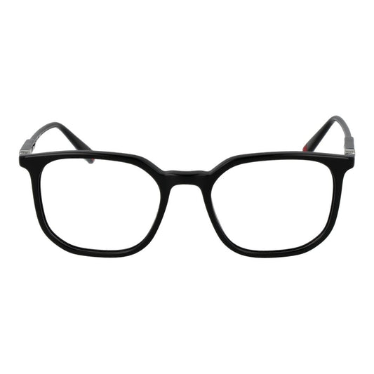 Fila Black Unisex Glasses Frame in full-rim square style with plastic material and spring hinge, includes branded case, size 49-18-135.