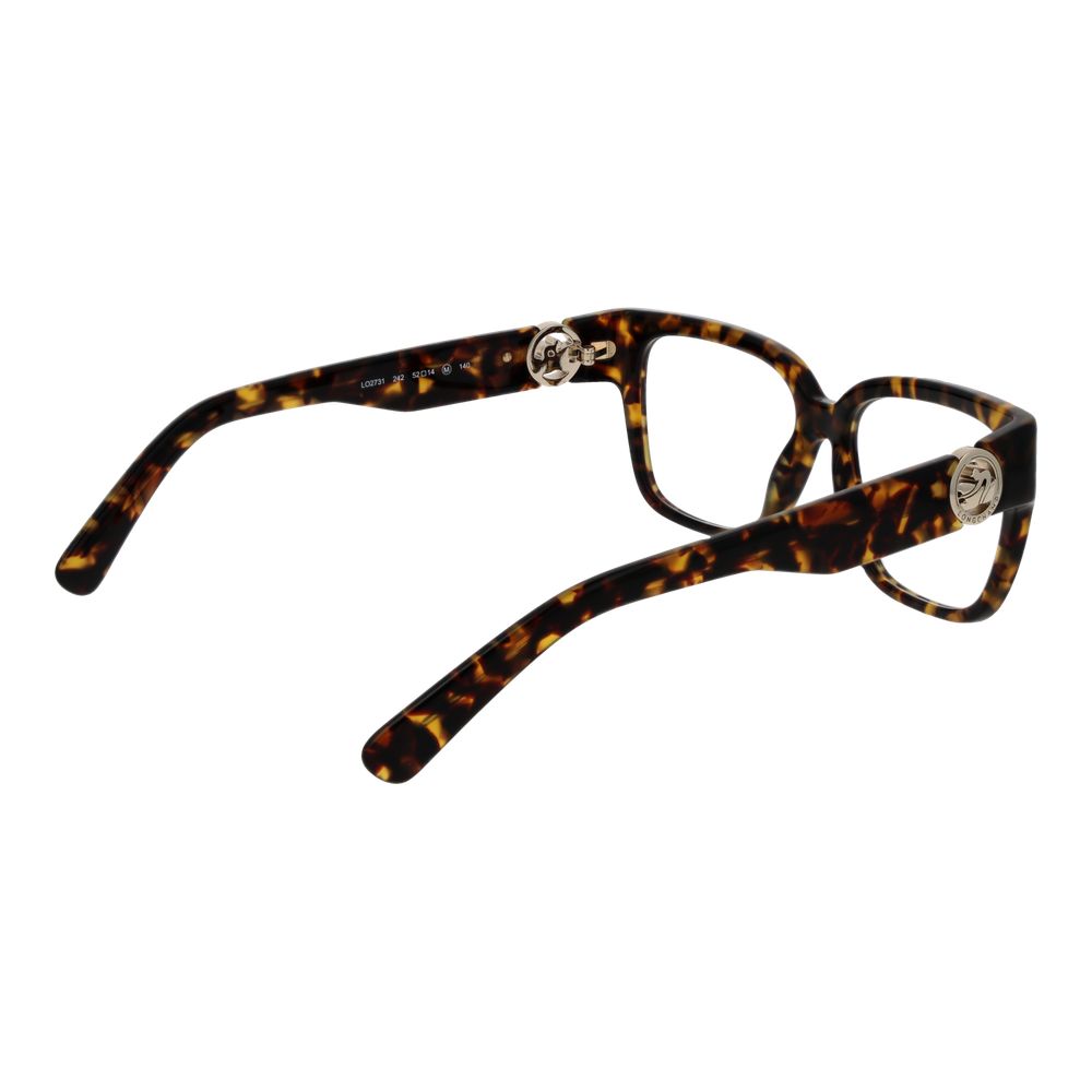 Longchamp Brown Women Glasses Frame in acetate with full-rim square style, demo lenses, and branded case included.