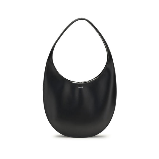 Coperni Black Calf Leather Bos Taurus Shoulder Bag with zipper and logo, medium size, elegant shape, 100% leather, season AW25.