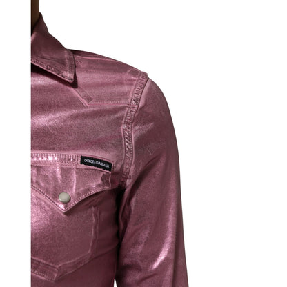 Dolce & Gabbana Pink Cotton Stretch Collared Cropped Jacket showcasing left side detail.