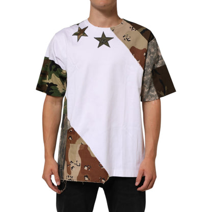 Dolce & Gabbana White Camouflage Patckwork Men Cotton T-shirt