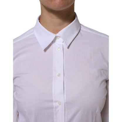 Dolce & Gabbana White Cotton Collared Dress Formal Shirt Top