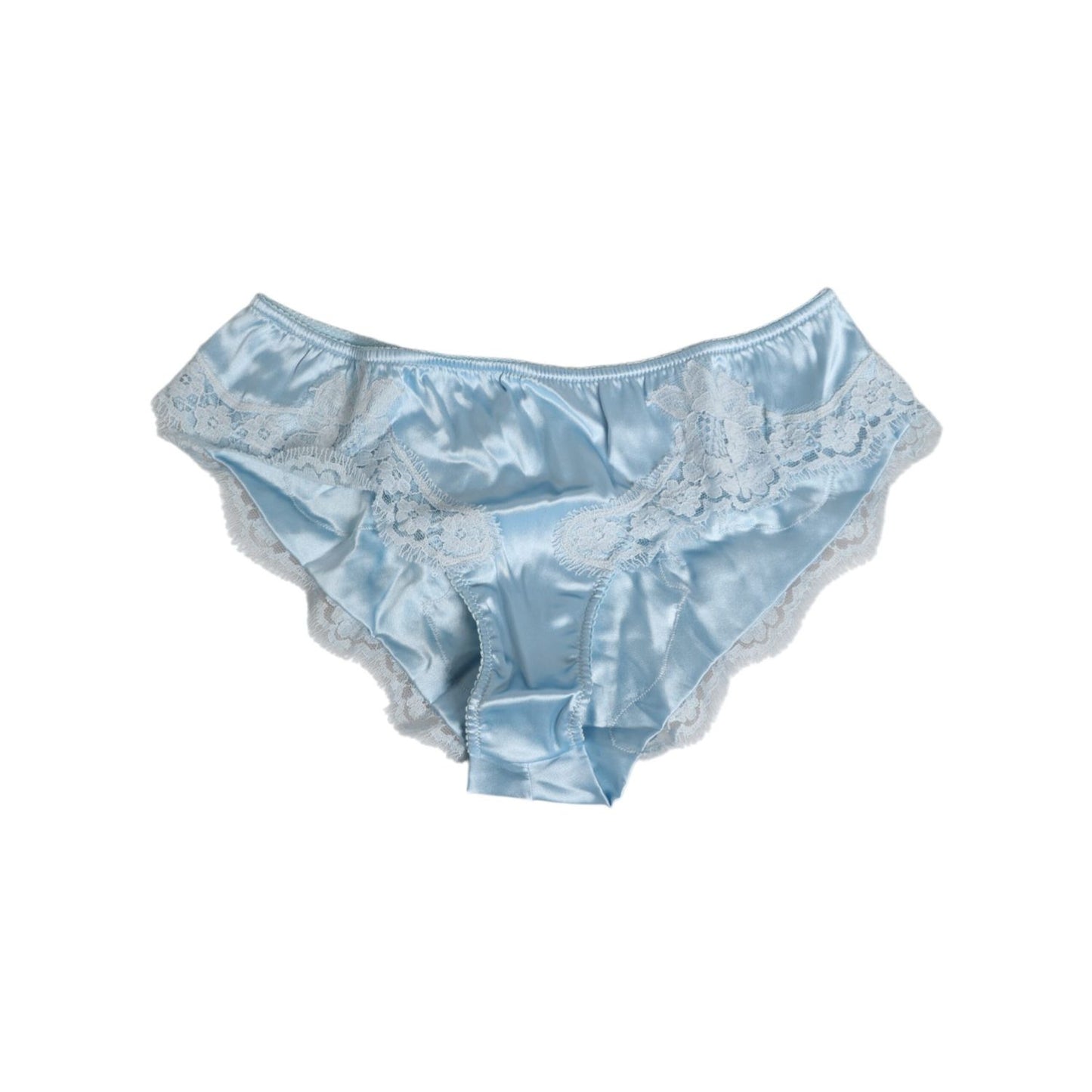 Dolce & Gabbana Sky Blue Silk Satin Lace Panty Brief Underwear