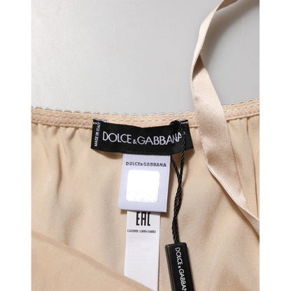 Dolce & Gabbana Nude Chemise Lingerie Silk Blend Lace Trim Dress
