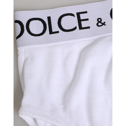 Dolce & Gabbana White Cotton Stretch High Waist Panty Underwear
