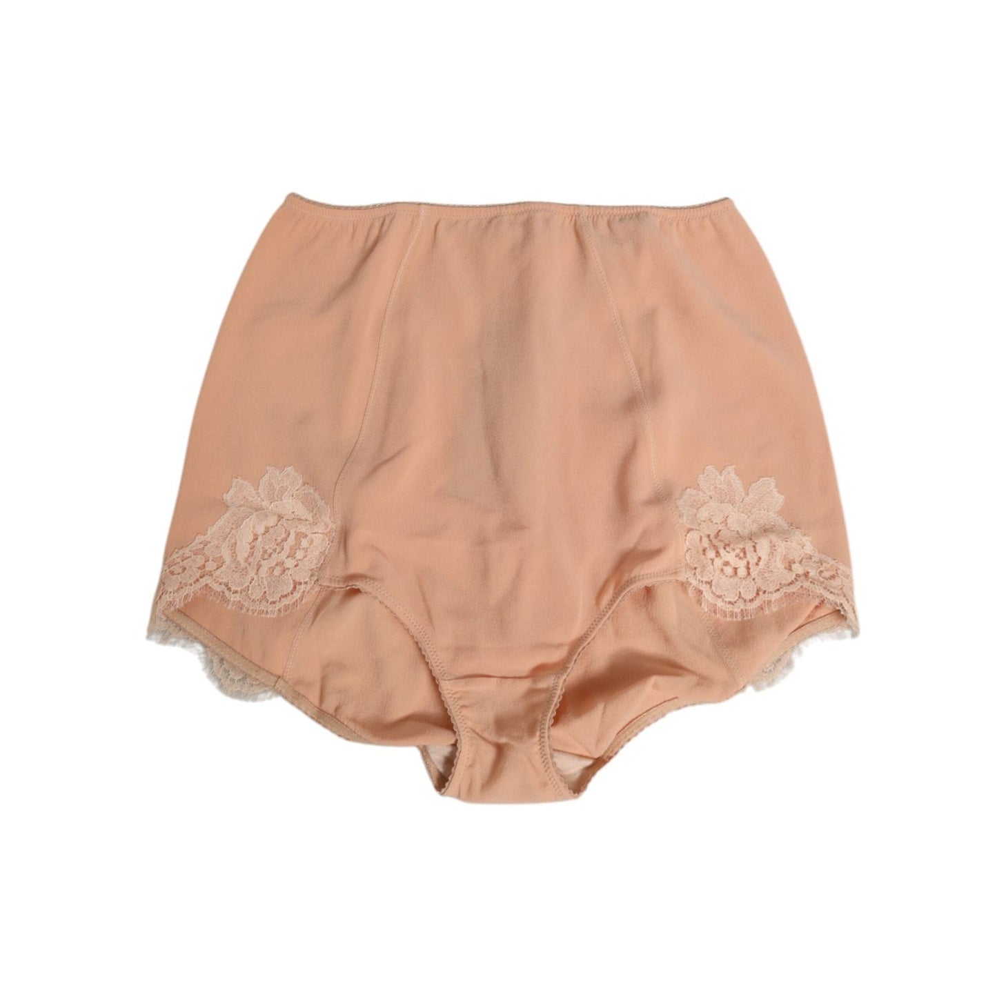 Dolce & Gabbana Beige Silk Stretch High Waist Girdle Underwear with lace detail, elegant high-waist design for smoothing and shaping.