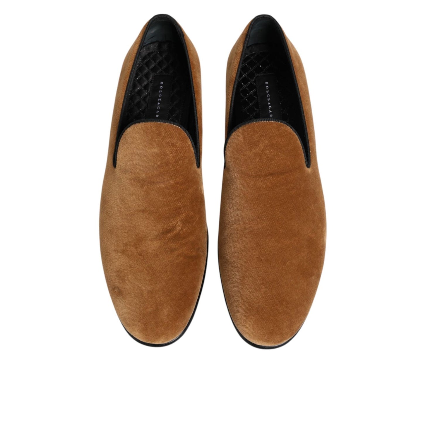 Dolce & Gabbana Brown Suede Slip On Men Loafers Formal Shoes, elegant design, luxury Italian footwear, top view.